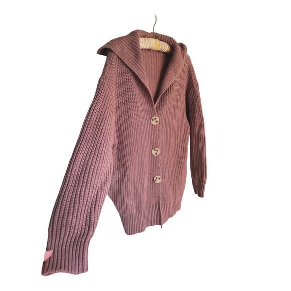 Lillusory Chunky Knit Long Sleeve Cardigan Open Front Mauve Brown Small Cozy - Picture 5 of 10